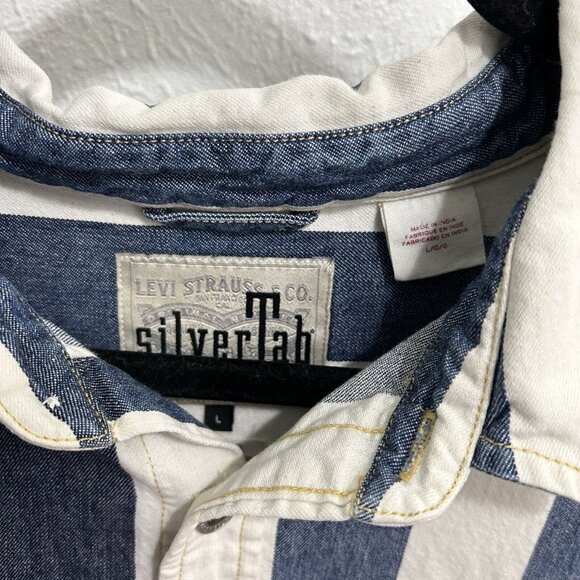 Levi’s Silver Tab Shirt Men’s Blue Denim Striped Long Sleeve Oversized Size L - Picture 5 of 11